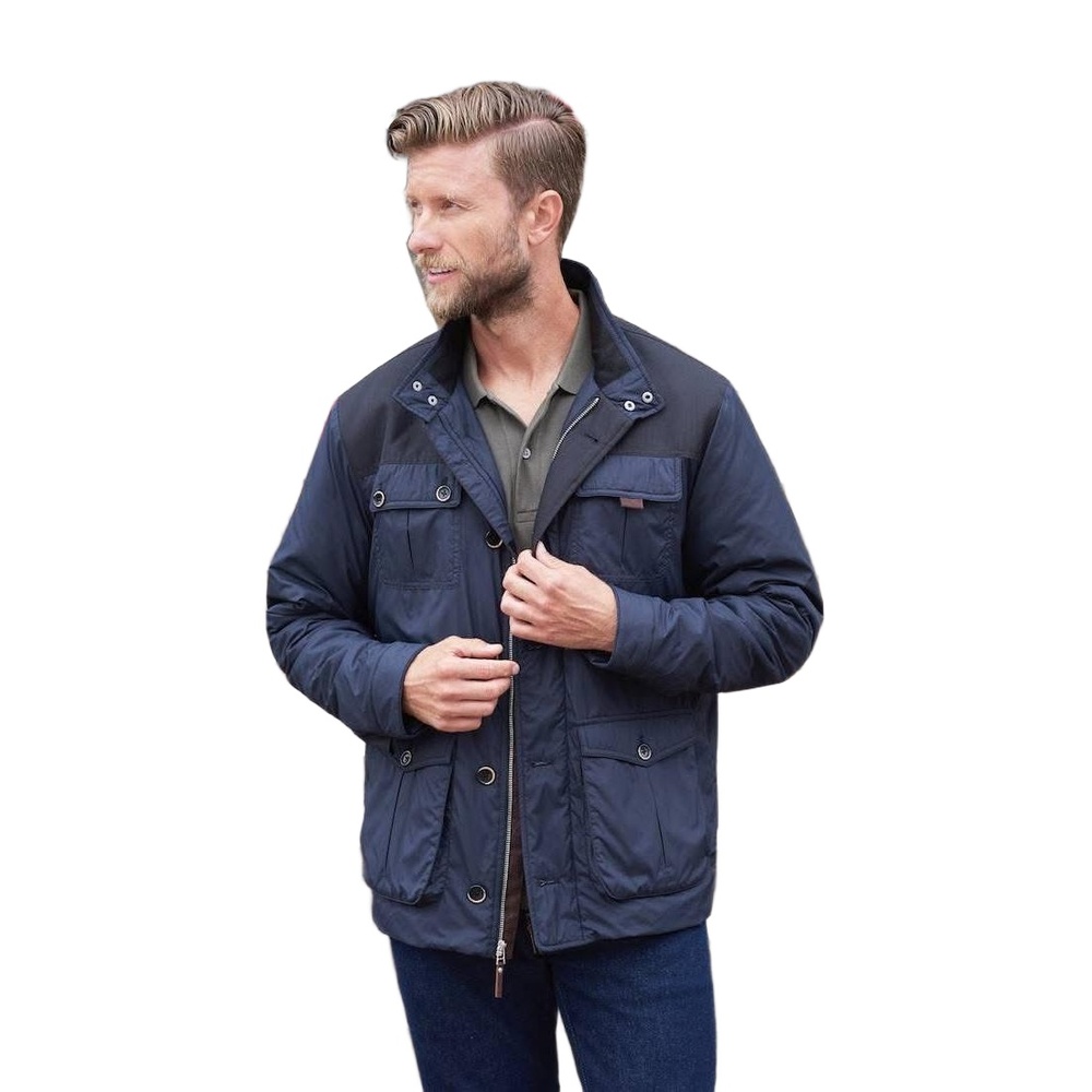 UNTUCKit Mens Long Sleeve Button Front All Weather Navy Luxury Jacket XL